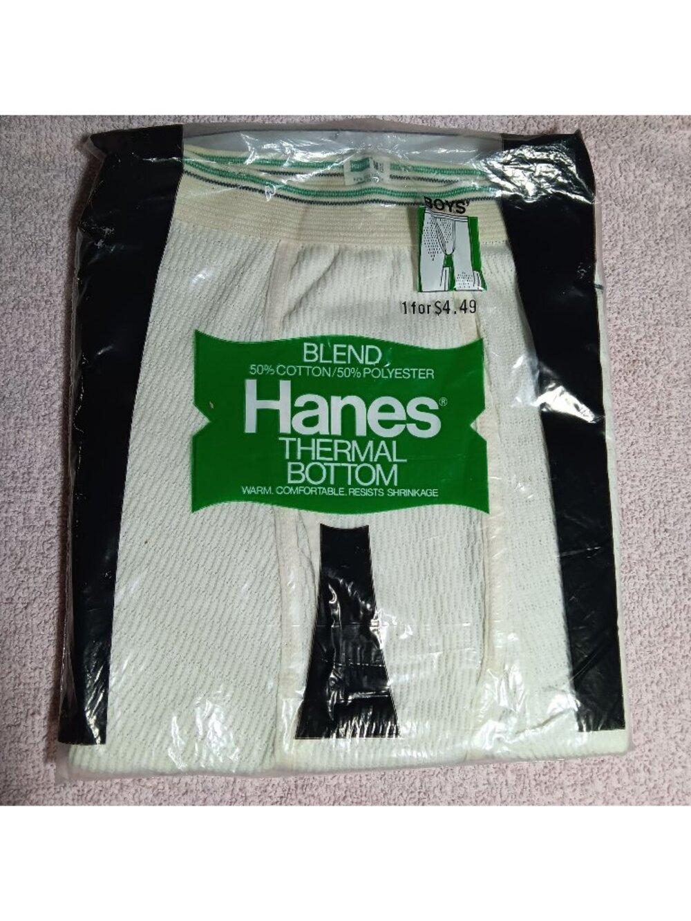 Medium Waffle Hanes Vintage Boys Thermal Bottom Underwear Green Stripe NEW NIP
